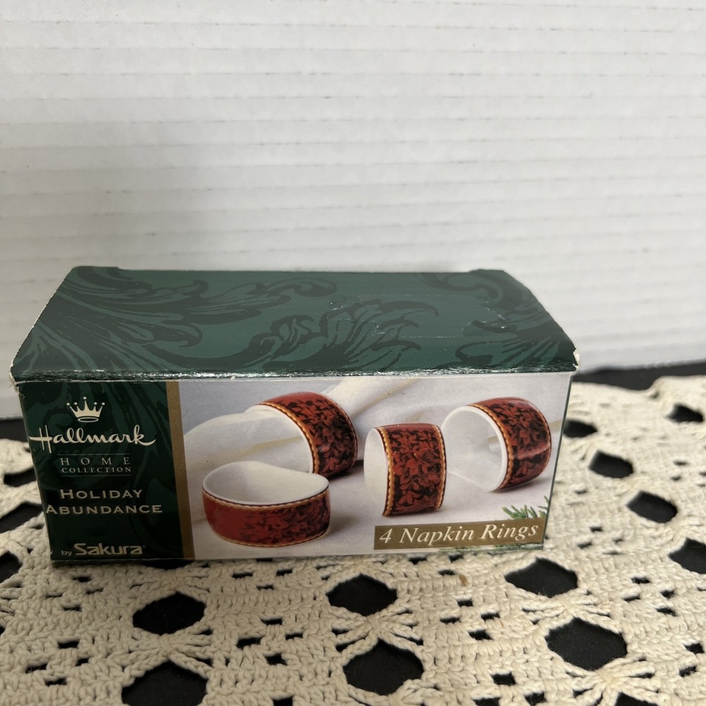 Hallmark Holiday Abundance Burgundy Napkin Rings Set Of 4 By Sakura